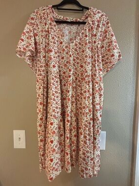 Old Navy Cream Dress with Red Floral Print